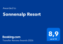 Booking.com Review Awards 2026 - Auszeichnung f&uuml;r das Sonnenalp Resort